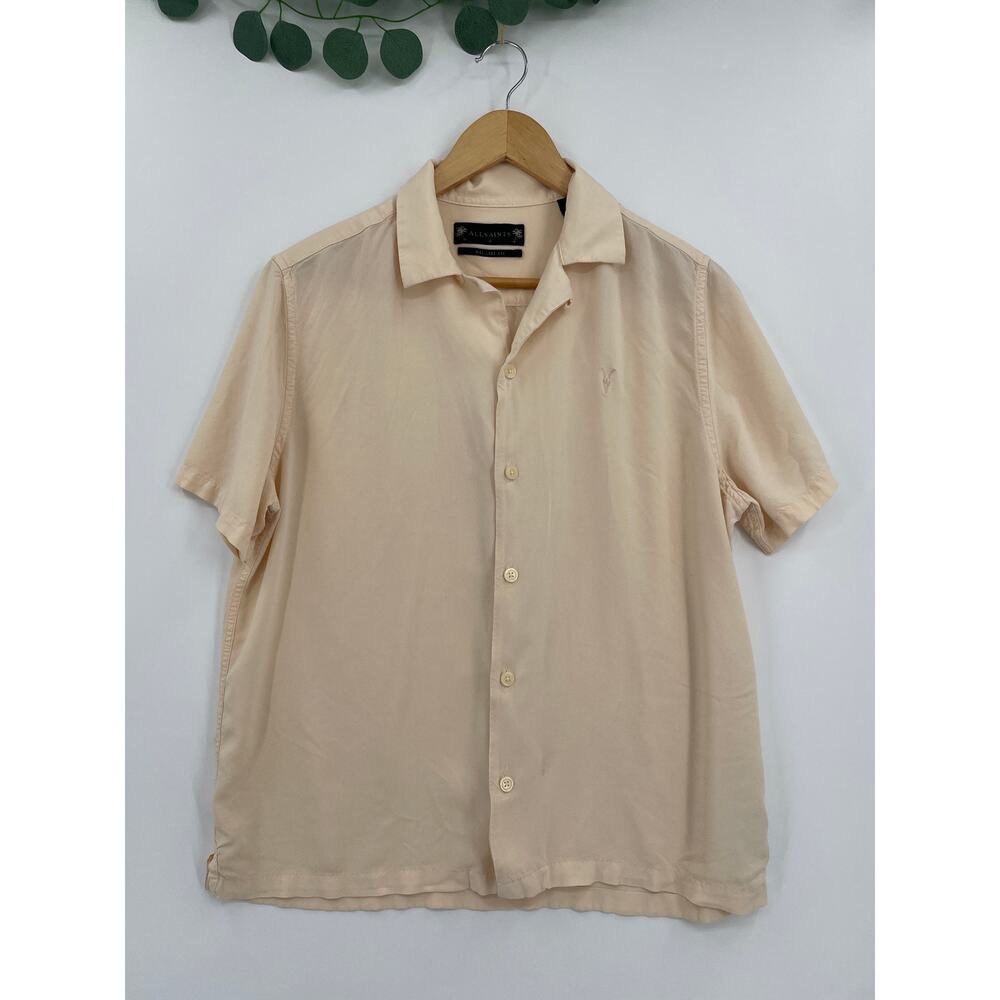 All Saints Relaxed Fit Cream Short Sleeve Button Up Mens Medium Shirt